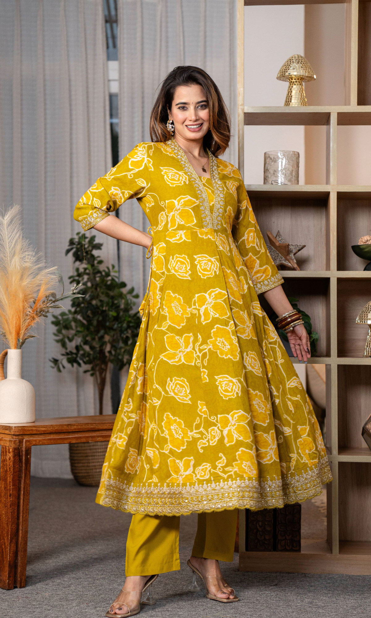 Yellow Floral Kurta Set With Dupatta