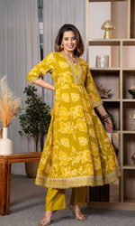 Yellow Floral Kurta Set With Dupatta