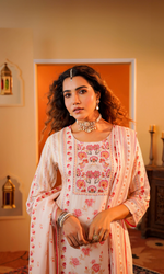 Ivory Floral Kurta Set With Dupatta