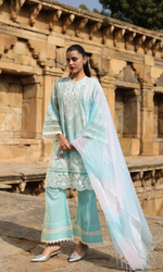 Powder Blue Lace Bloom Kurta Set