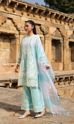 Powder Blue Lace Bloom Kurta Set