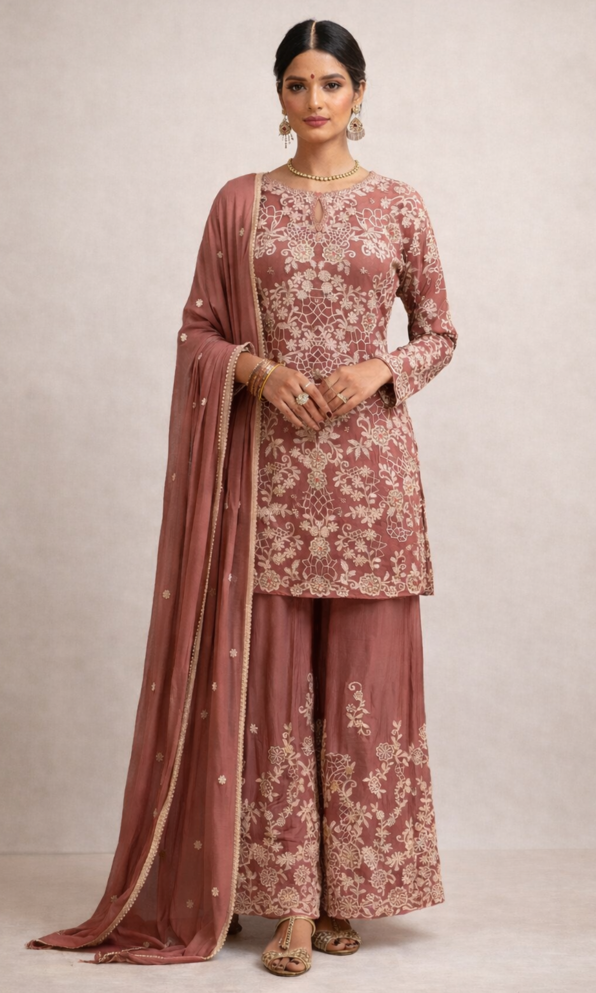 Pink EmbroideredSharara Set