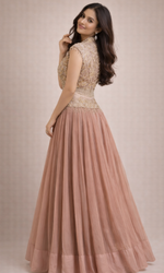 Rosé Pearl Hand-Embroidered Anarkali Skirt and Blouse