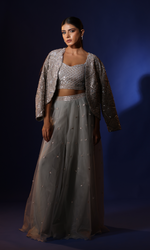 Silver Organza Handwork Jacket Style Set