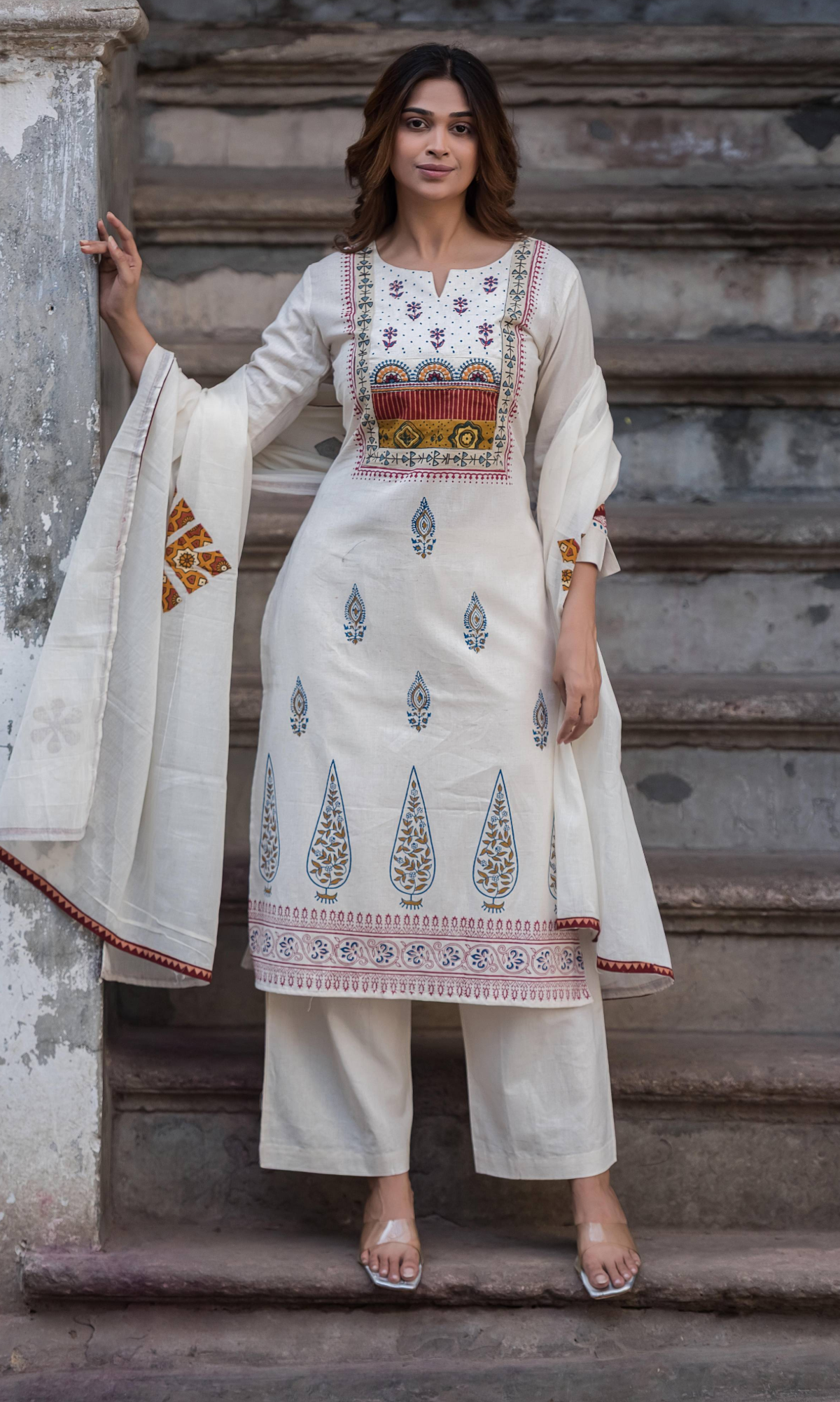 Ivory Heritage Printed Kurta Set with Dupatta