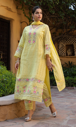 Yellow Floral Embroidered Kurta Set