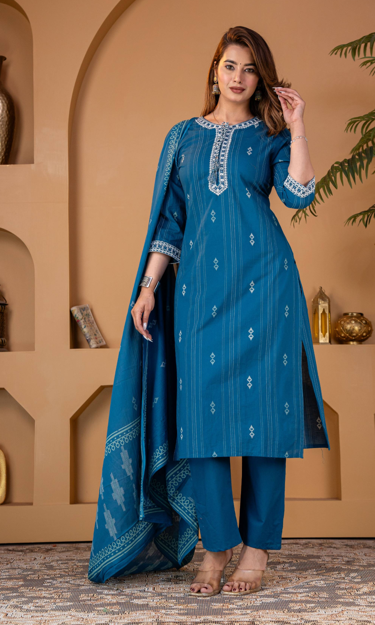 Teal Elegance Embroidered Kurta Set