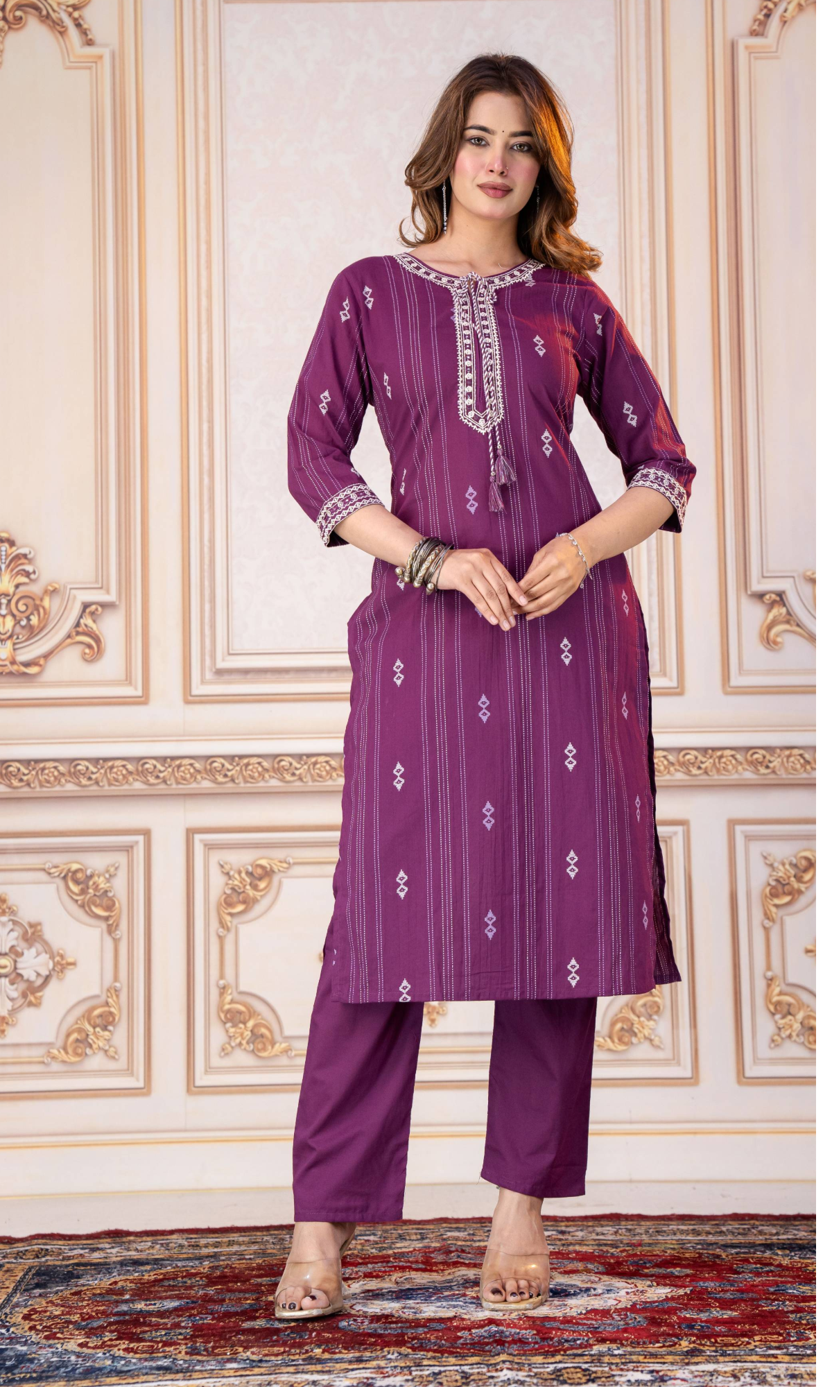 Maroon Embroidered Kurta Set