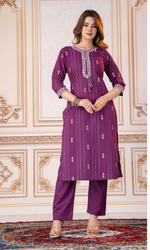 Maroon Embroidered Kurta Set