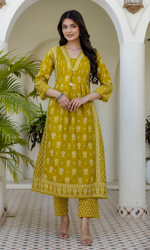 Mustard Bloom Printed Kurta Set