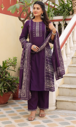 PurplePrinted Kurta Set with Dupatta
