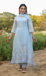 Blue Embroidered Anarkali Set