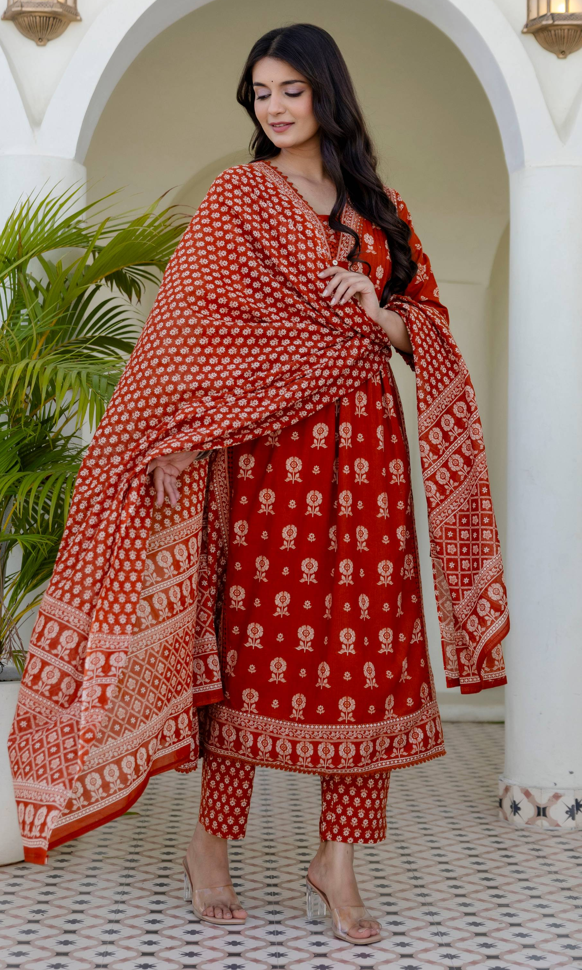 Rust Bloom Printed Kurta Set