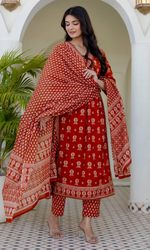 Rust Bloom Printed Kurta Set