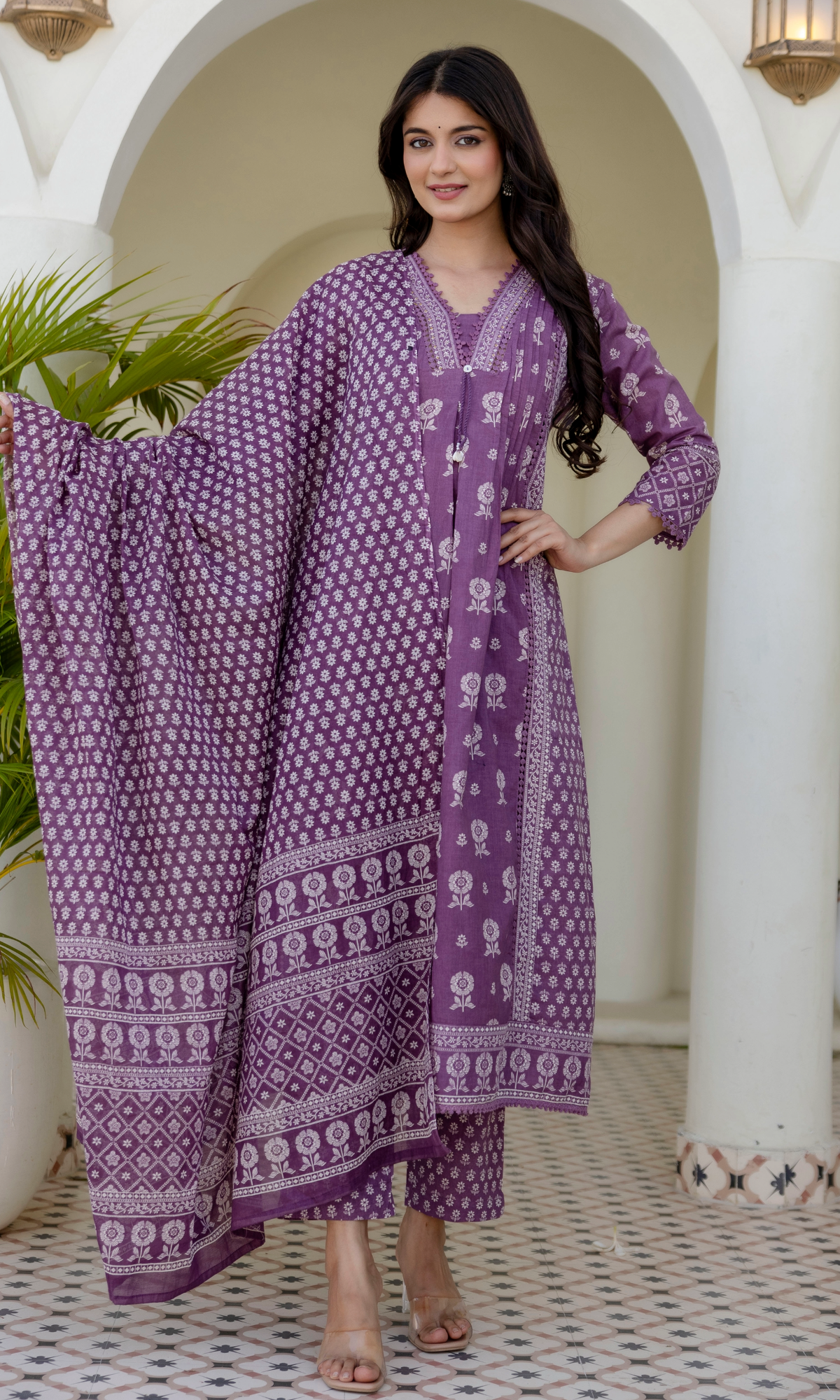 Lavender Bloom Printed Kurta Set