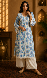 Blue Blossom Printed Kurta Palazzo Set