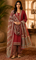 Red embroidered Kurta Set