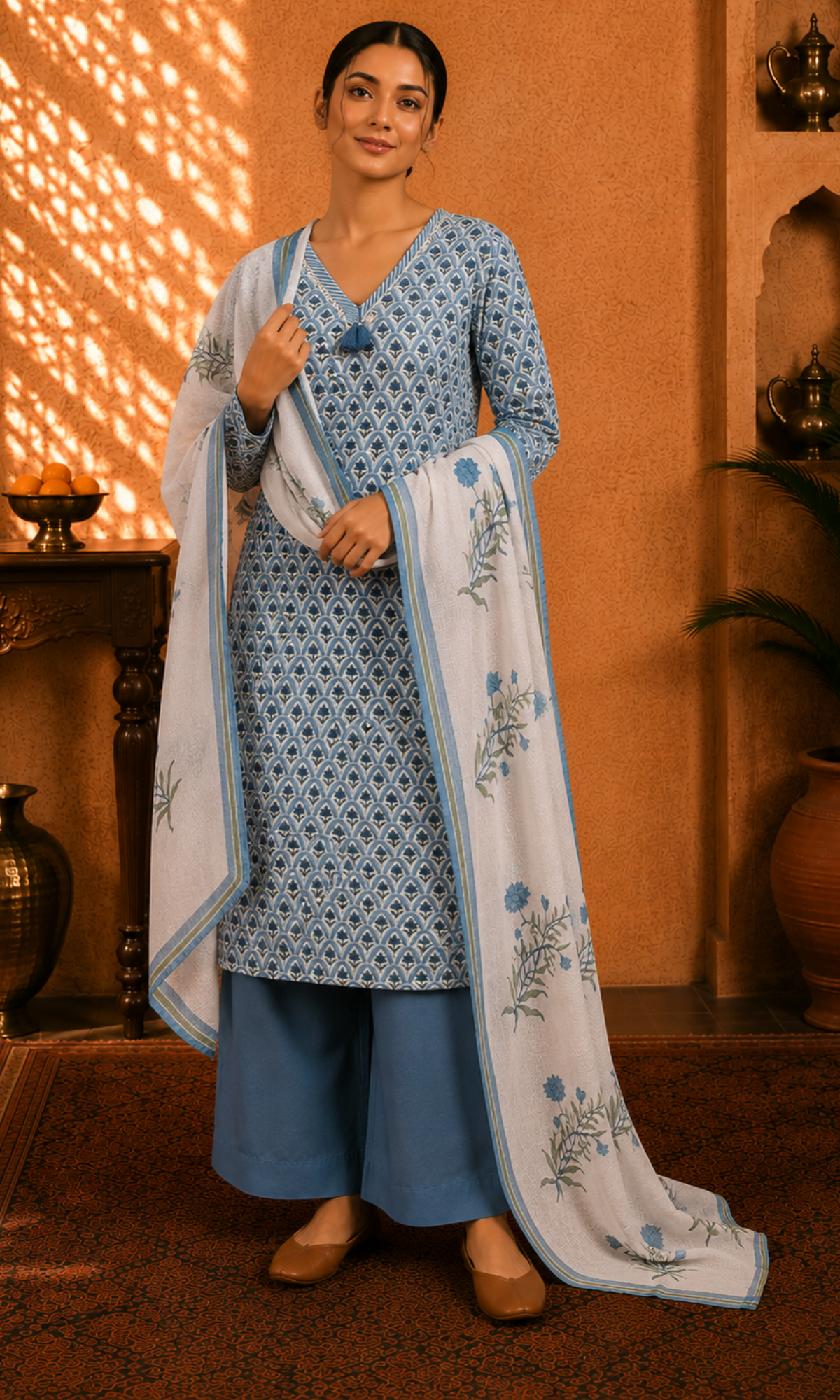 Blue Heritage Printed Suit Set