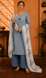 Blue Heritage Printed Suit Set