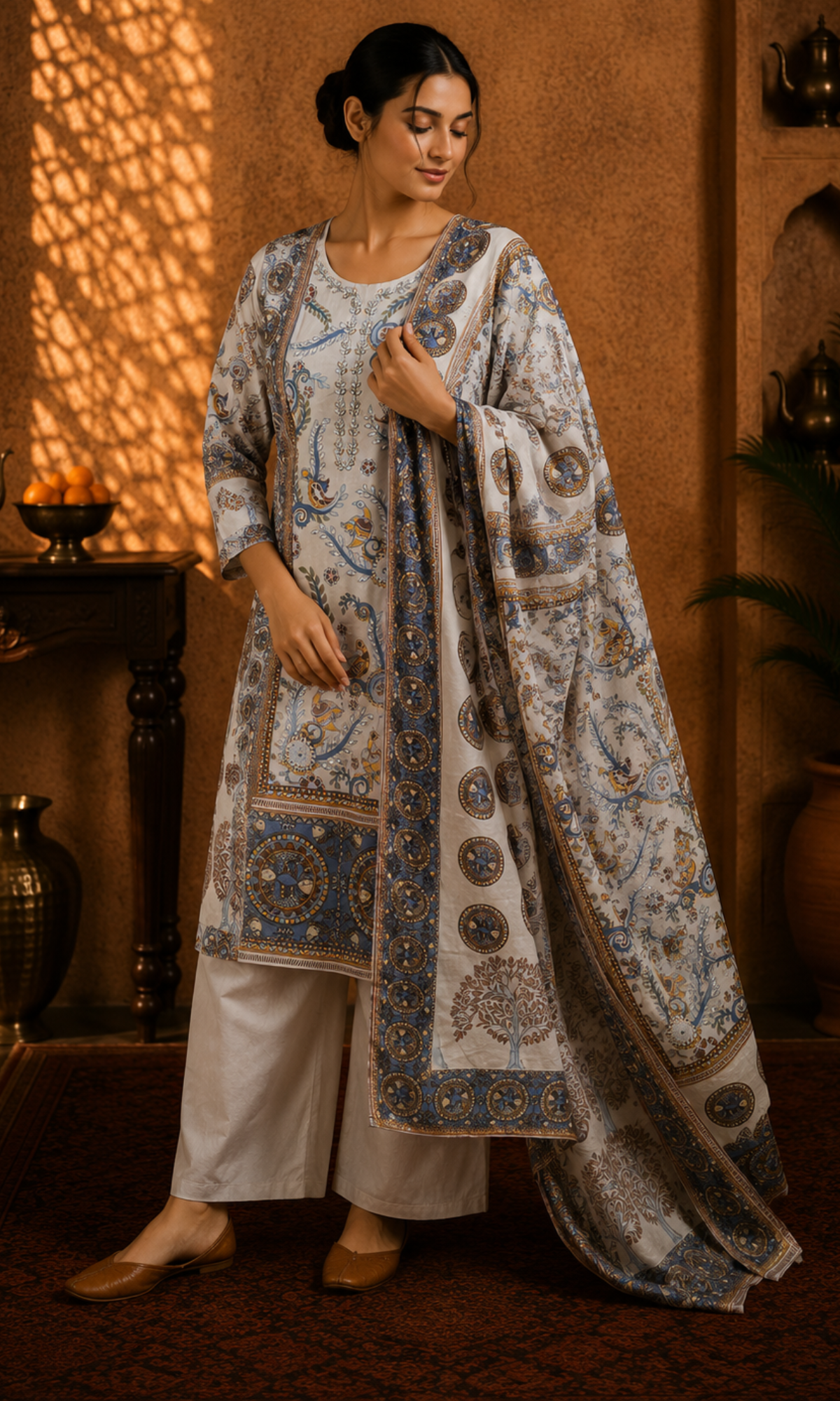 Grey Heritage Printed Suit Set