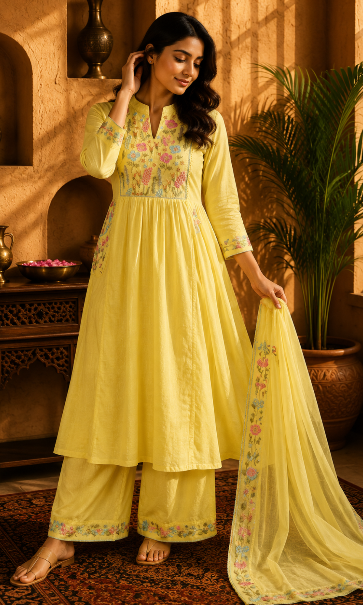 Yellow Bloom Anarkali Suit Set