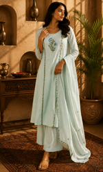 Sky Blue Embroidered Floral Kurta Set