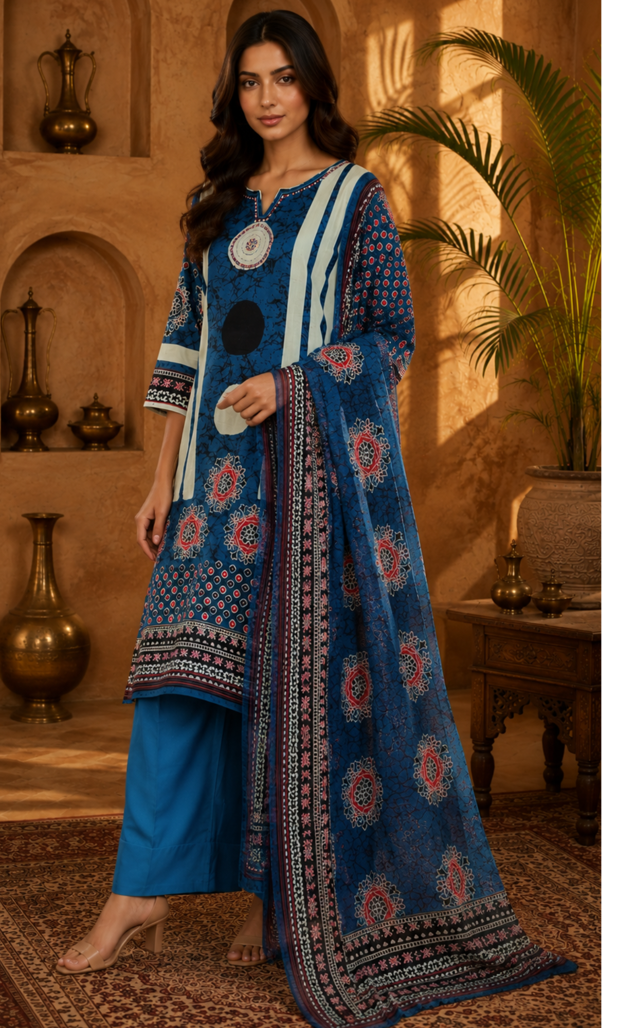 Blue Printed Kurta Set with Dupatta