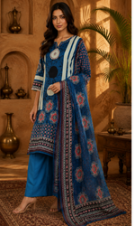 Blue Printed Kurta Set with Dupatta