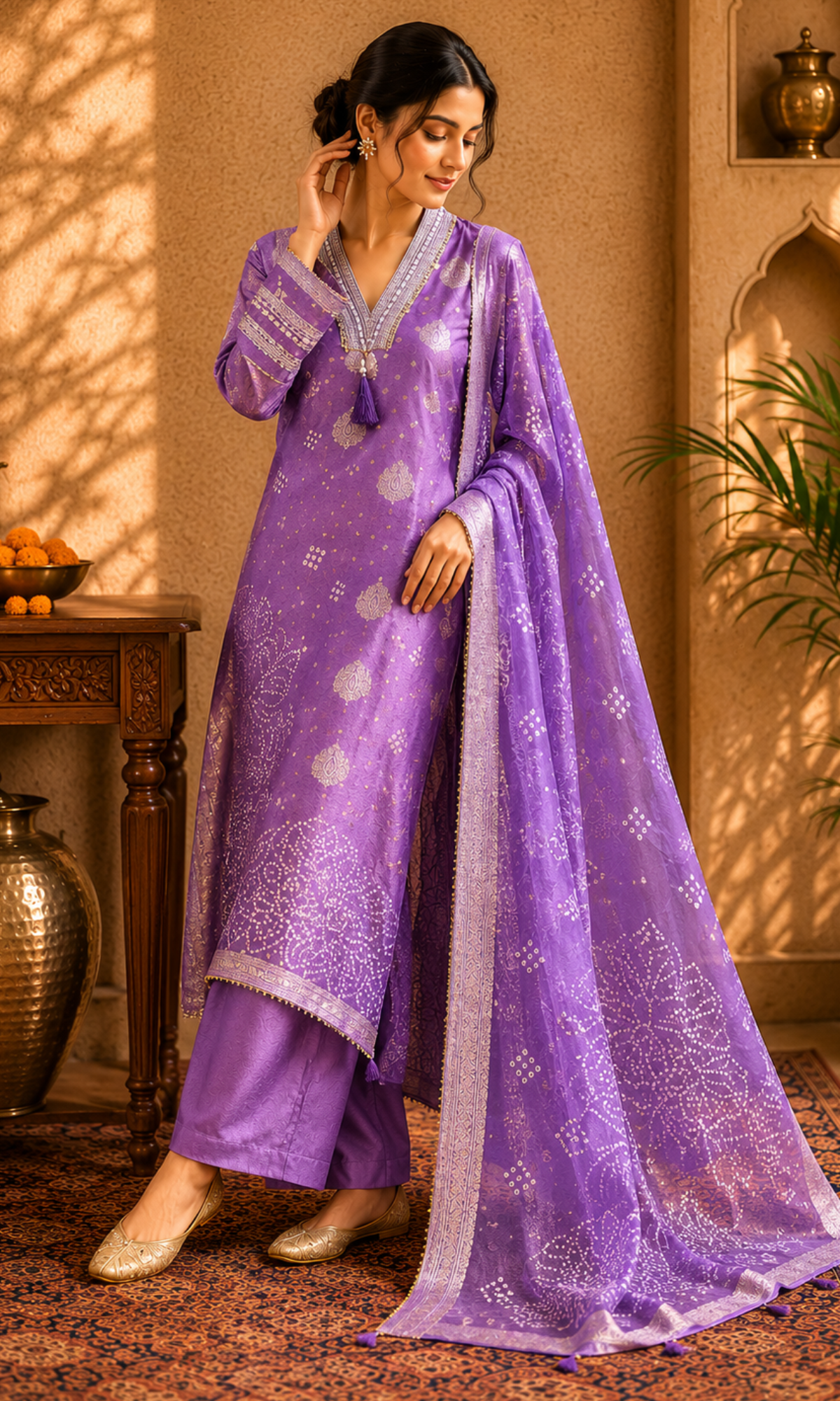 Lavender Noor StraightPrinted Suit Set