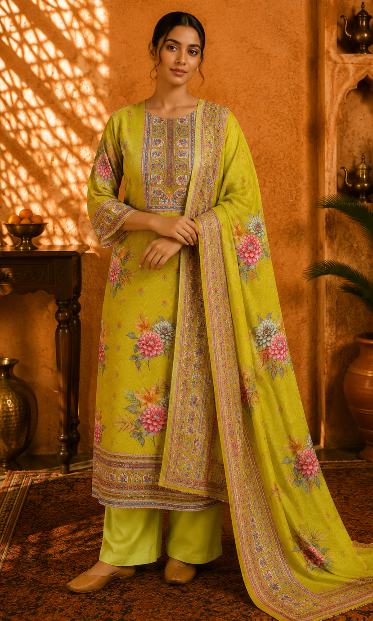 Green Blossom Printed Suit Set