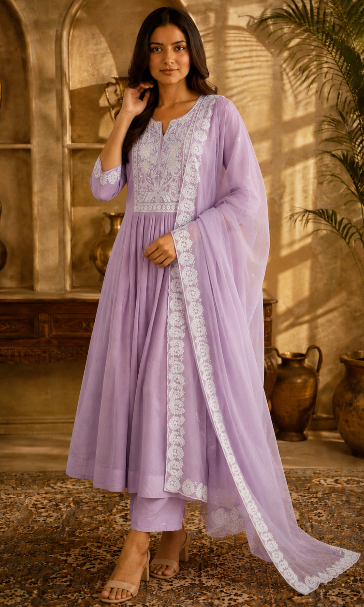 Light Purple Floral Embroidery Anarkali Kurta set