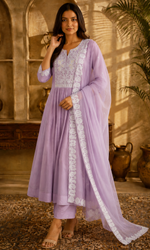 Light Purple Floral Embroidery Anarkali Kurta set