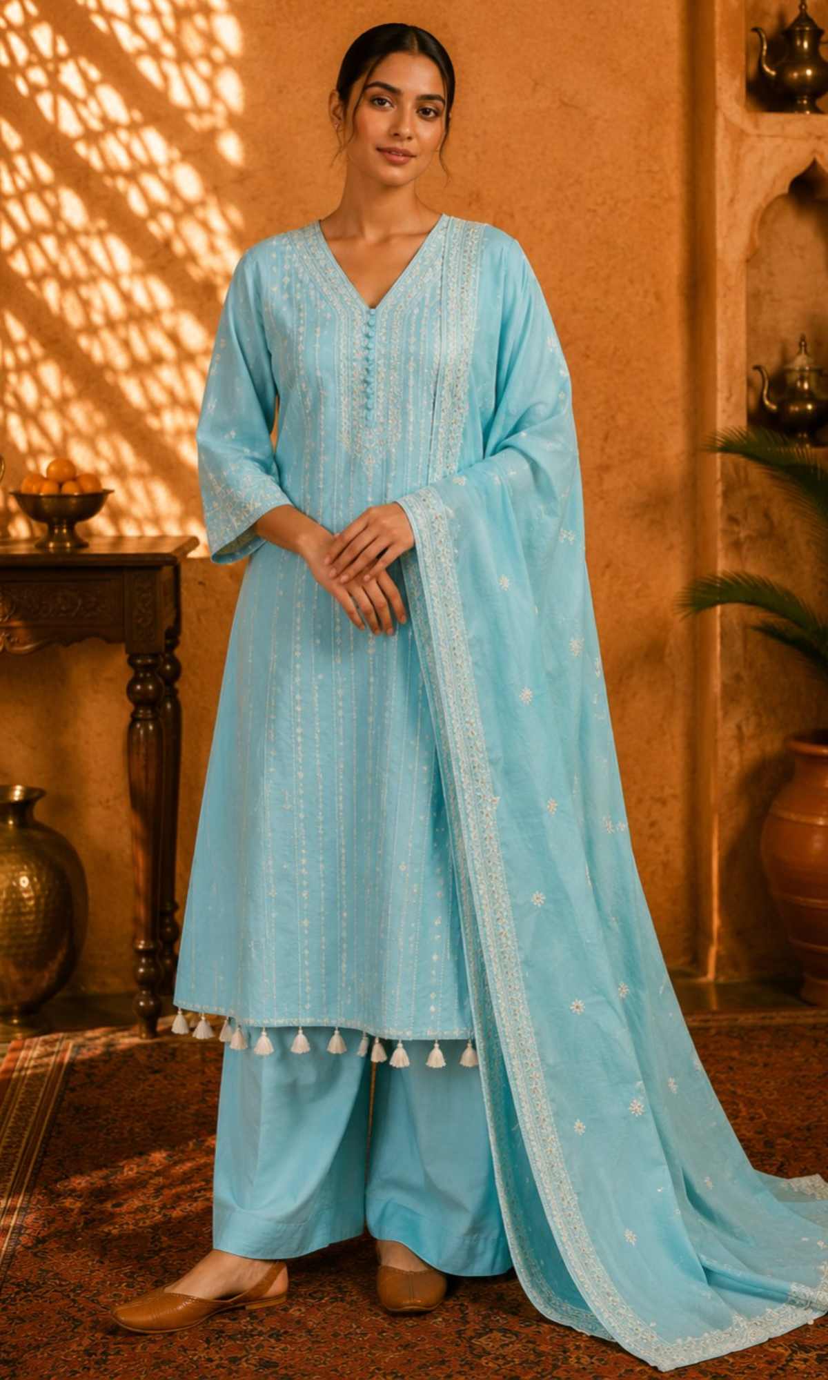 Powder Blue Embroidered Kurta Set