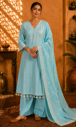 Powder Blue Embroidered Kurta Set