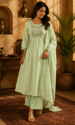 Light GreenBlossom Embroidered Suit Set