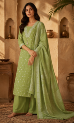 Green Abstract Printed Kurta Set