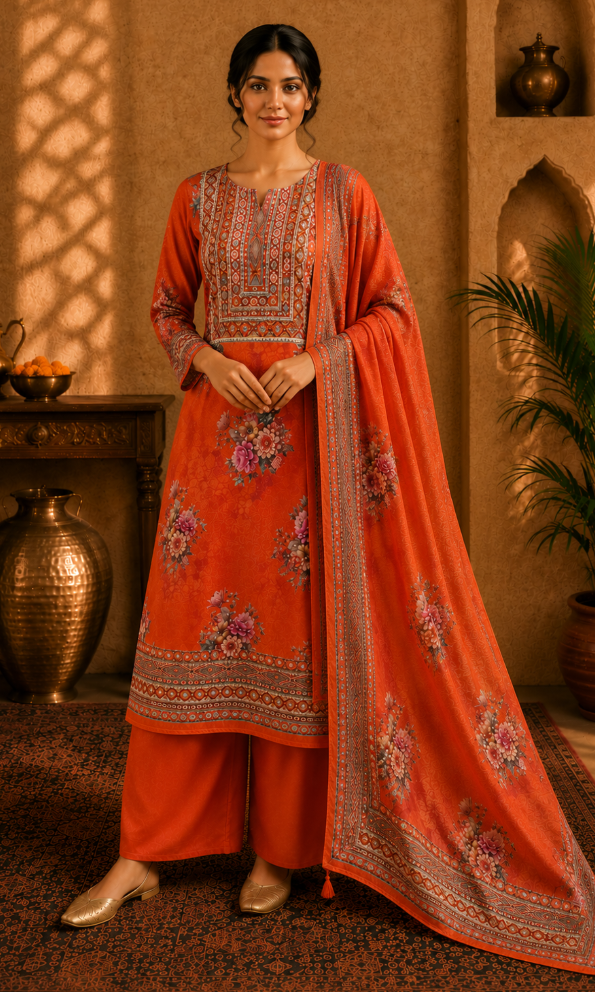 Rust Orange Blossom Ethnic Suit Set