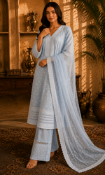 Powder Blue Floral Embroidery Kurta Set