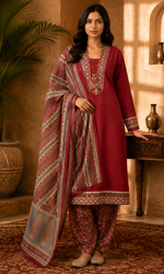 Red embroidered Kurta Set