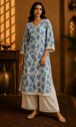 Blue Blossom Printed Kurta Palazzo Set