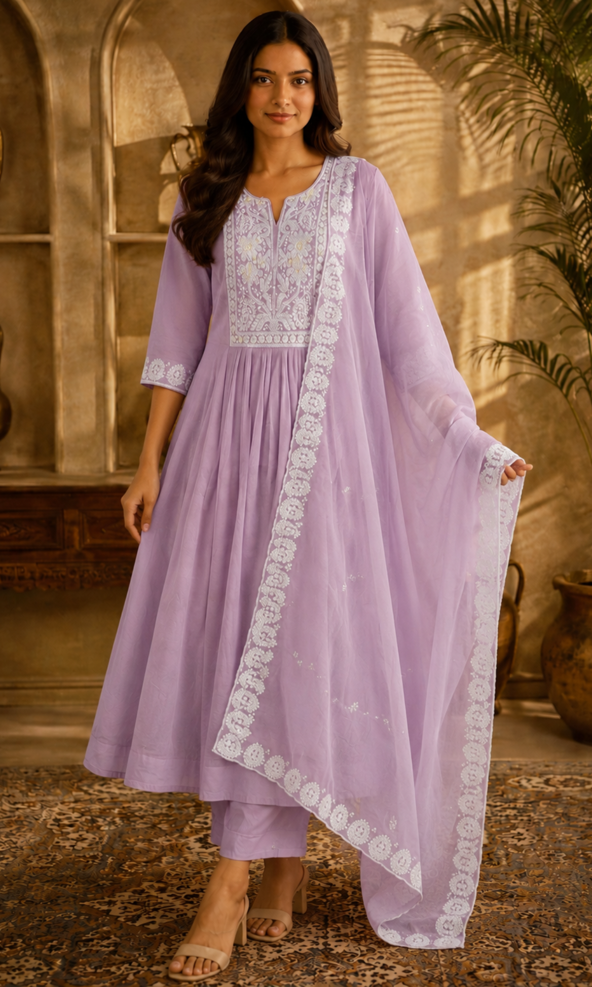 Light Purple Floral Embroidery Anarkali Kurta set
