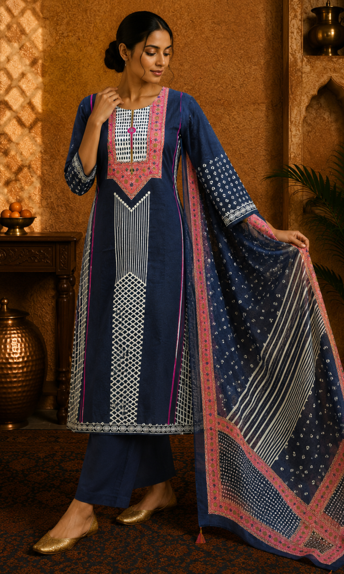 Navy Blue Geometric Suit Set