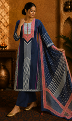 Navy Blue Geometric Suit Set