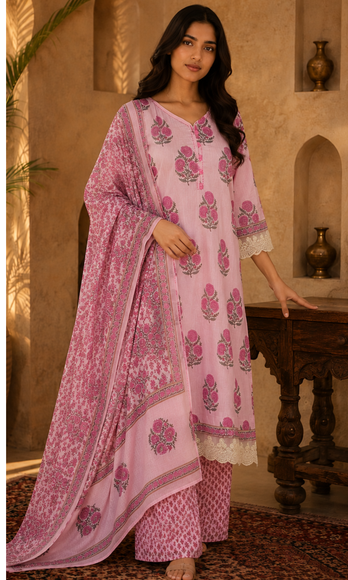 Pink Floral Printed Kurta Set