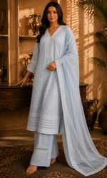 Powder Blue Floral Embroidery Kurta Set