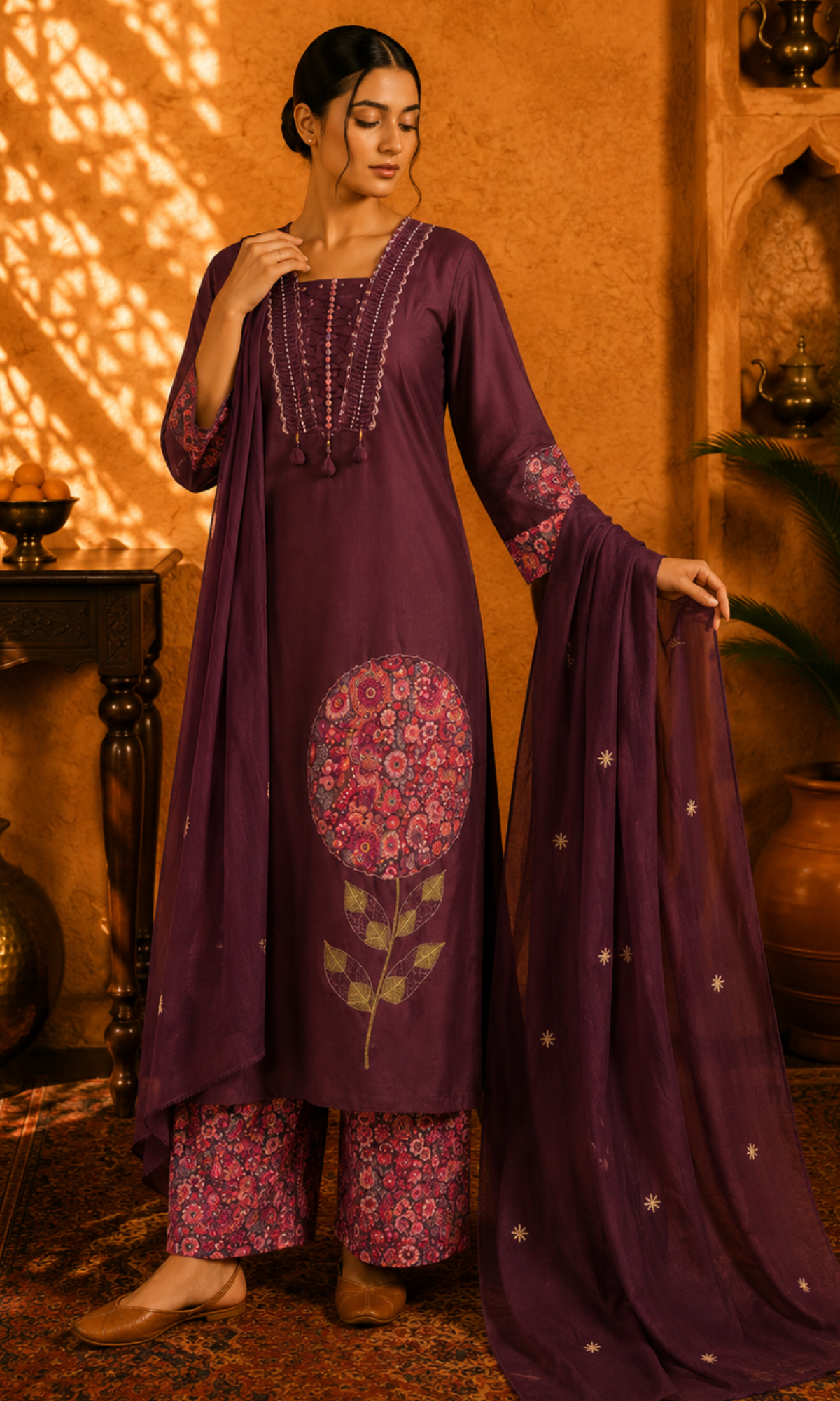 Wine Purple Printed Kurta Set