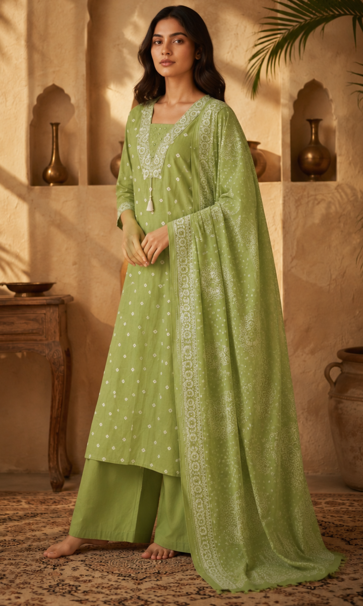 Green Abstract Printed Kurta Set