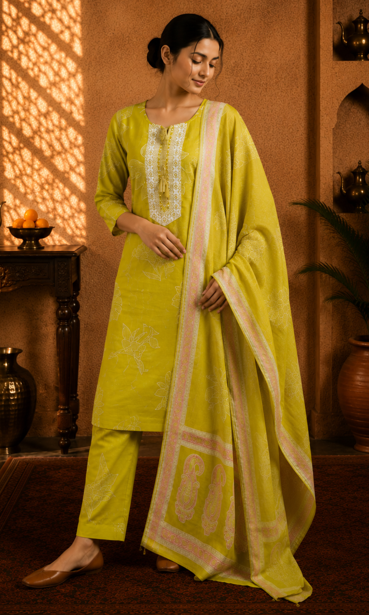 Lime Green Printed Suit Set