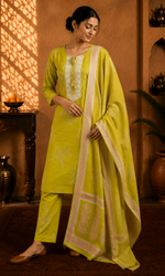 Lime Green Printed Suit Set