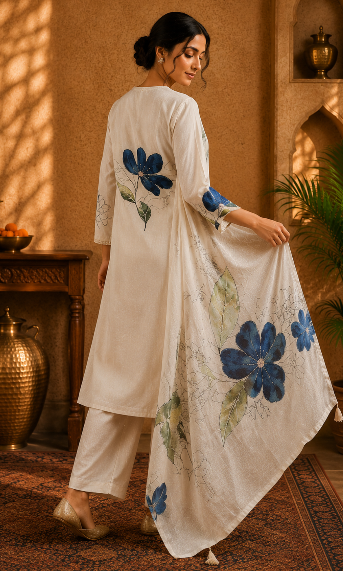 White Bloom Printed Suit Set